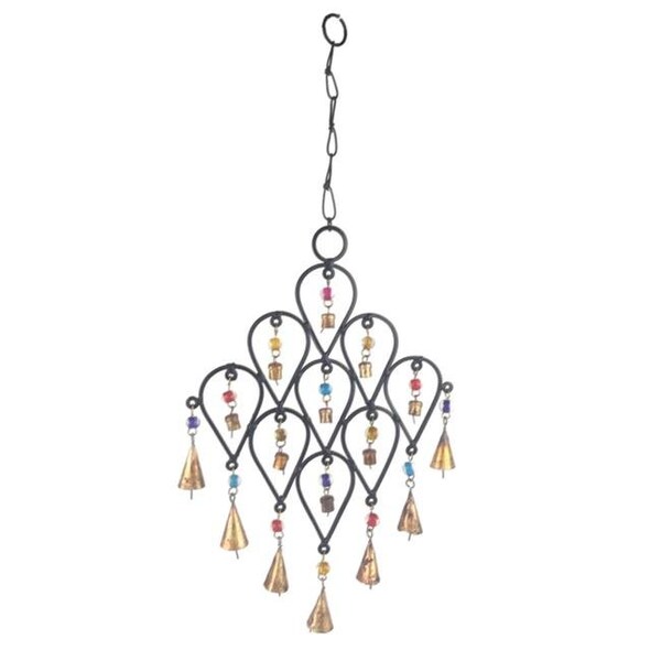 Globe Imports Globe Imports GI218IDB1 22 in. Inverted Drop Beaded Wrought Iron Wind Chime with Metal Bells GI218IDB1 - main